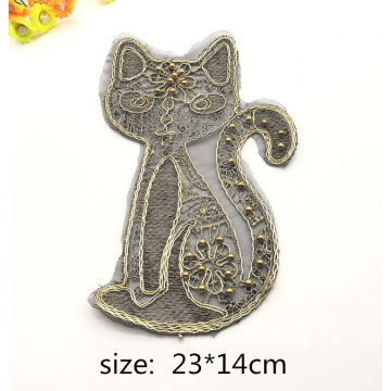 Seil Stickerei Patch Cartoon goldene Katze Pin Perlen