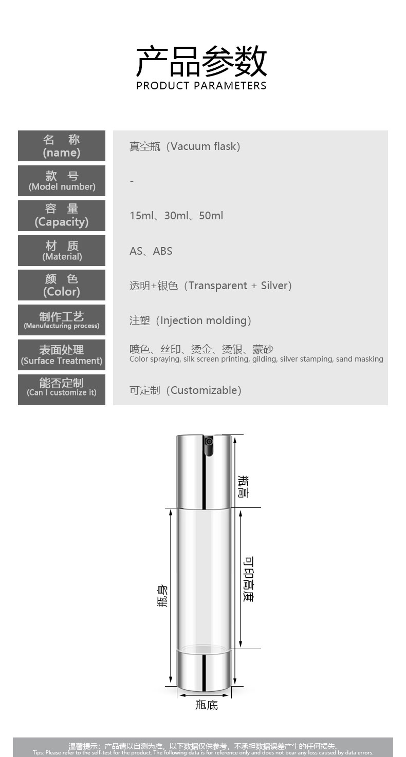 High quality transparent AS/ABS bottle with Silver lotion pump