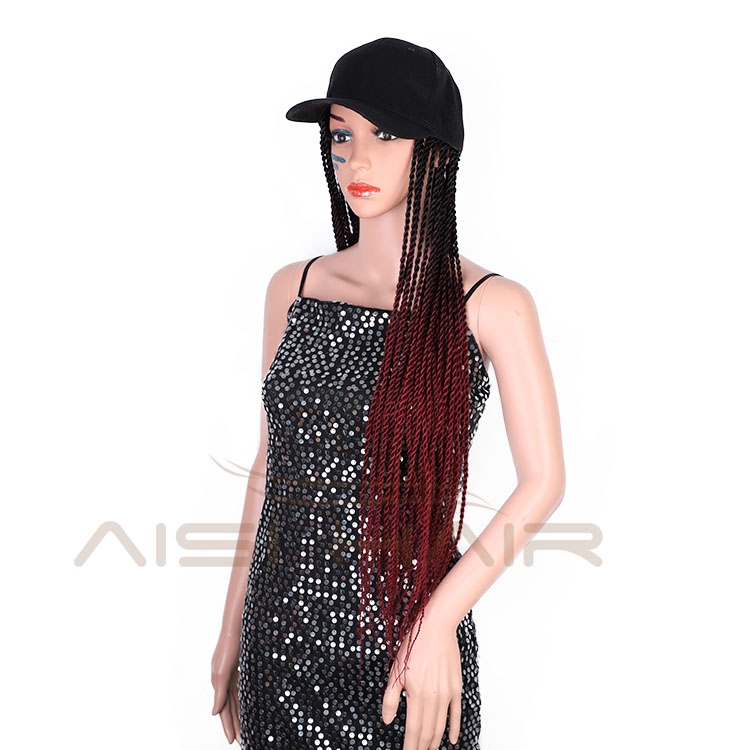 Aisi Hair Heat Resistant Synthetic Baseball Hat With Crochet Twist Braiding Hair Extension For Black Women Synthetic Hair Wigs