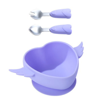 Heart Baby Training Silicone Bowl Spoon Fork Set