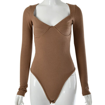 Sexy women's autumn 2021 new bottoming shirt babes low-cut T-shirt long-sleeved square neck jumpsuit