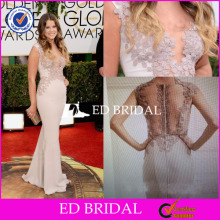 NS431 Latest Appliqued Nude Pink Fitted Long Style Celebrity Evening Dress 2014