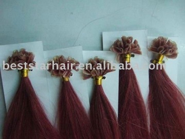 Red Color keratin pre-bonded hair extension