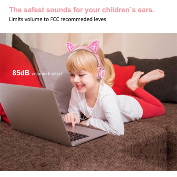 Glowing Lights Wired Cat Ear Headphones for Kids