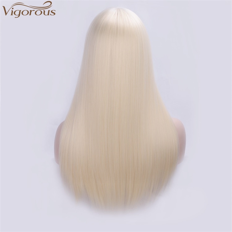 Vigorous High Temperature Long Straight with Bangs 613 Blonde Synthetic Hair Wigs for Women Daily Use Wholesale Price