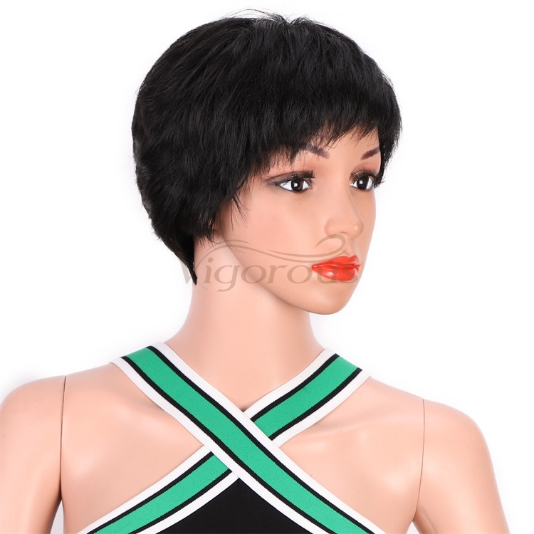 Vigorous Short Hair Wigs for Black Women Natural Straight Pixie Cut Synthetic Hair Wig 100% Heat Resistant Fiber Wig 1B Color