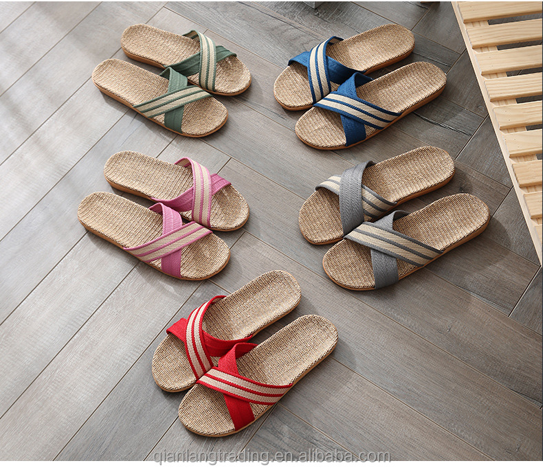 Summer slippers seasons couples home indoor ourdoor flax slippers Anti-slip thick-bottomed fabric floor slippers female