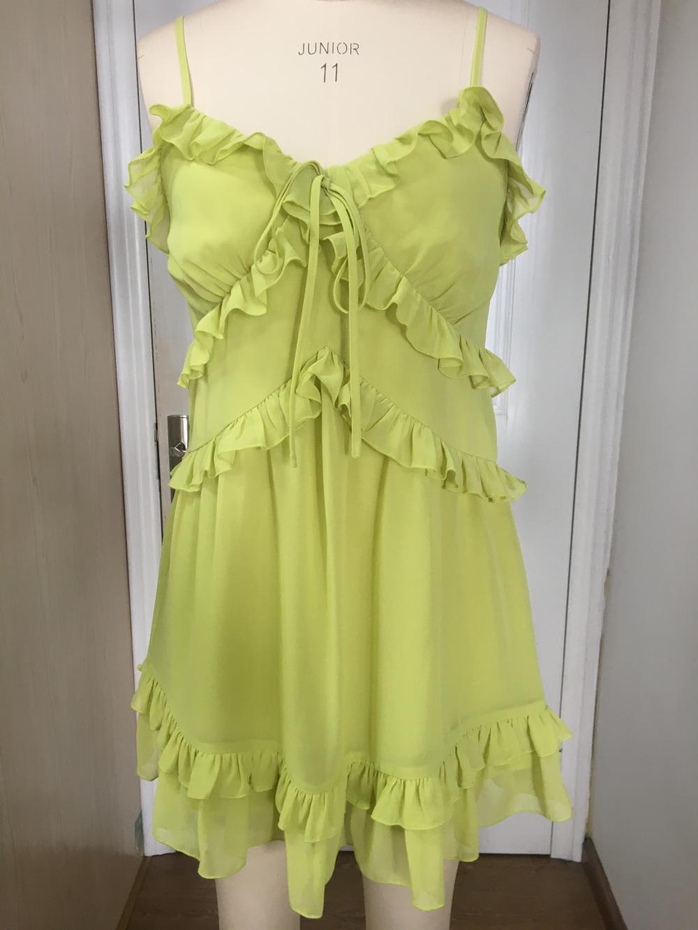 Women's Lemon Green Sleeveless Flare Dress