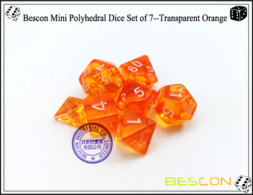 Juego de dados Bescon Mini Polyhedral 7 - Naranja transparente-6 Bescon Mini Polyhedral Dice Set of 7--Transparent Orange-6