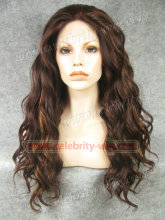 Heidi Klum Supermodel Long Wavy Auburn Highlight Synthetic Lace Front Wig