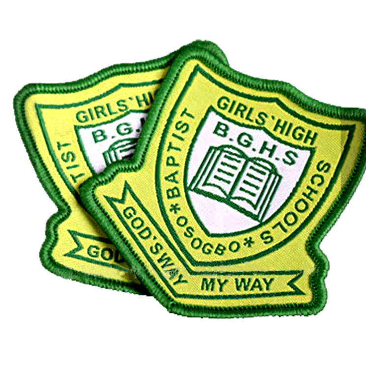 Custom Brand Name Logo Merrow Border Woven Badge for School Uniform