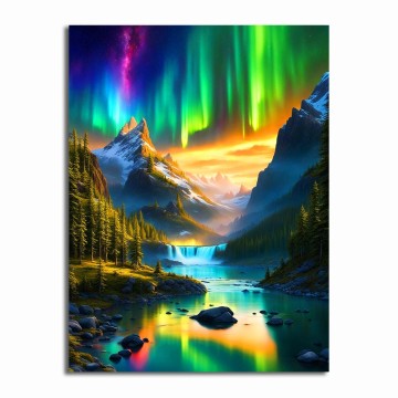 5D Diamond Painting DIY Wall Art: Northern Lights Snow Mountain