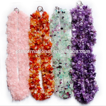 Statement Necklace, Fashion Clustered Crystal Chips Beaded Necklace, Semi Precious Stone Choker Chunky Jewelry Necklace PXS-A096