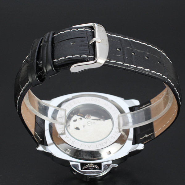 Alloy Case Genuine Leather Mens Aotumatic Watch