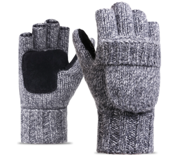 Leather Palm Half-Finger Clamshell Acrylic Knitting Gloves