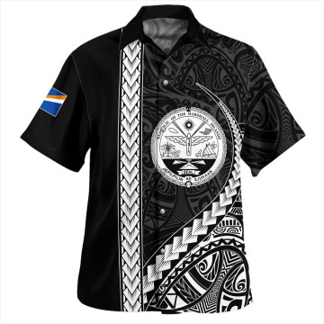 Customized Polynesian Short Sleeve Shirt with Tribal Tattoo Pattern for Men - Marshall Islands Lapel Tops