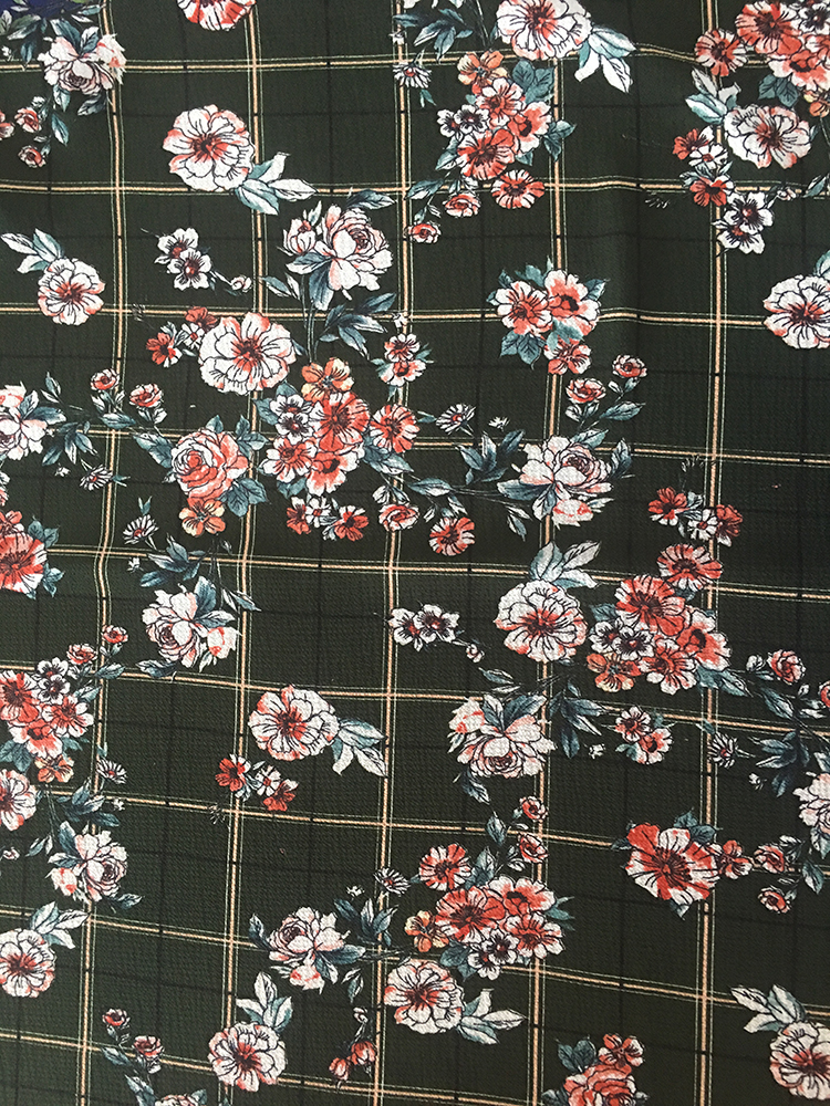 Check Flower Polyester Bubble Chiffon Printing Fabric