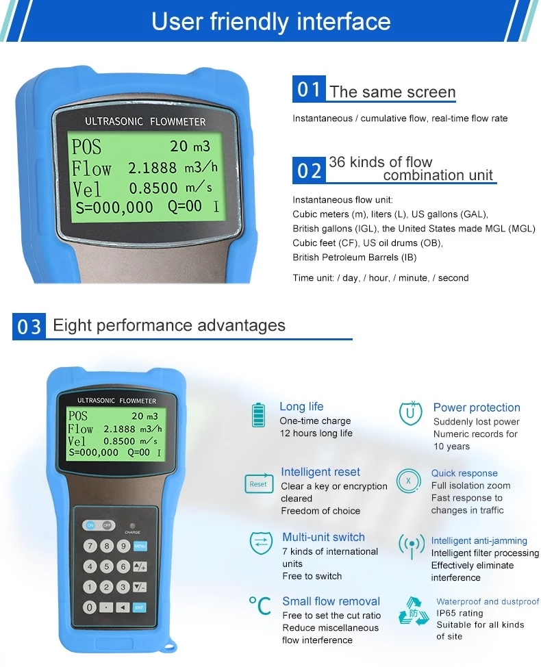 Cheap Portable Clamped Handheld Ultrasonic Flow Meter For Hot Water With High Quality