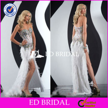 NS792 Sexy Short Front Long Back Beaded White Feather Prom Dress