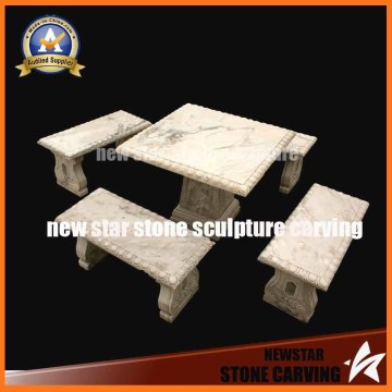 Stone Four-Straight- Benches with Square Table Mt1713