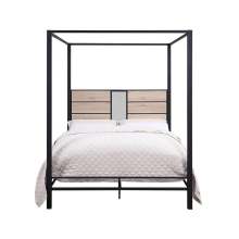Industrial Metal Framed Queen Size Canopy Bed with Panel Headboard