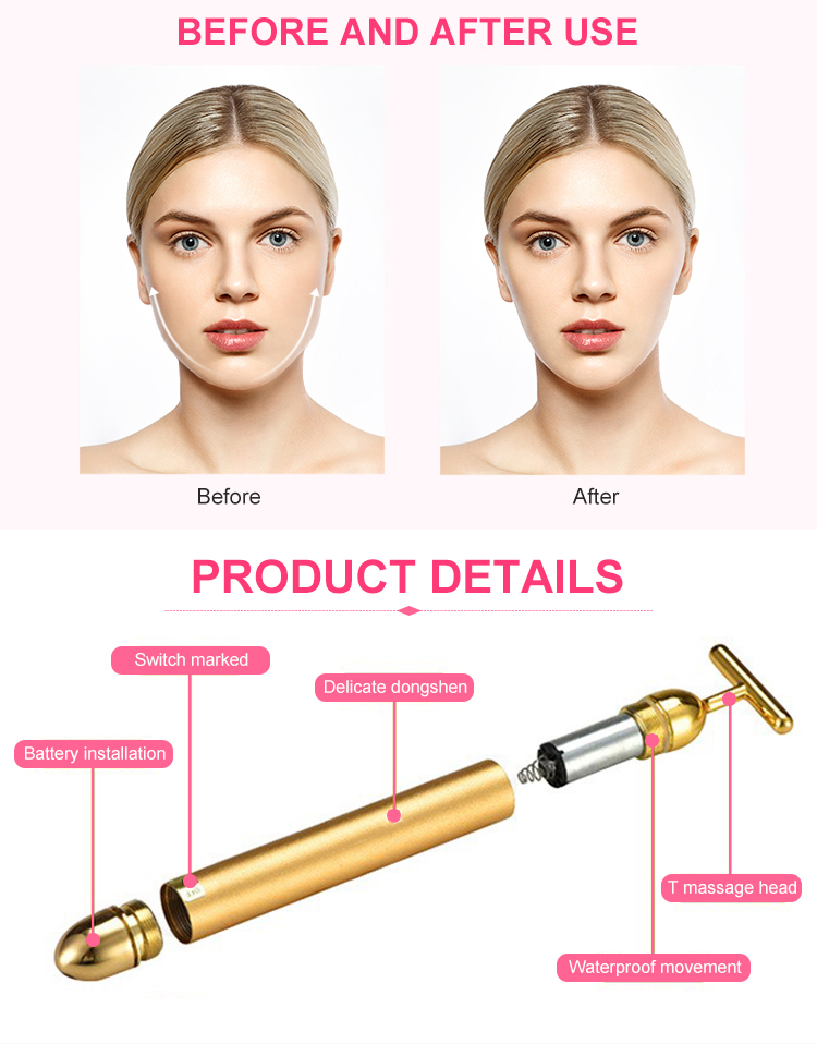 Mini electric vibration 24k gold bar facial massager energy beauty bar