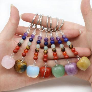 Crazy Agate 20MM Gemstone Apple Pendant Keychain with 7 Chakra Chain