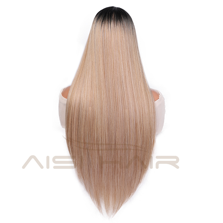 Aisi Hair New Design Long Silky Straight Wigs Ombre Blonde Swiss Lace Wig Synthetic Hair Lace Frontal Wigs For Black Women