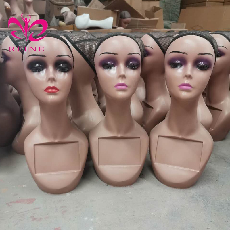 REINE Realistic Mannequin Head with Shoulders PVC Mannequin Head with Shoulders for Wig Female Mannequin Head and Bust