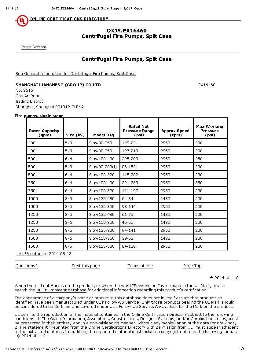 Low Price Fire-Fighting Water Shanghai China Lcpumps High Pressure UL List Pump