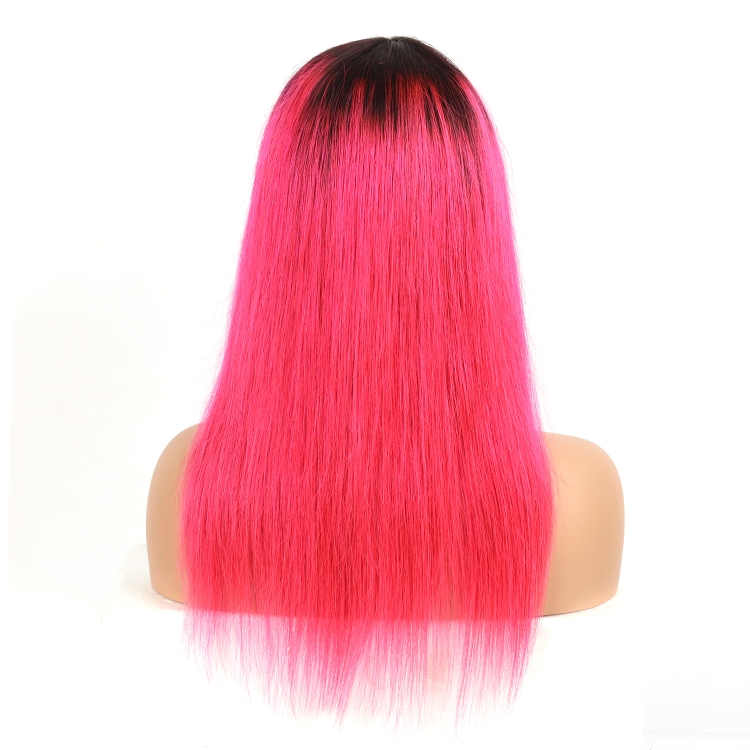 Full Machine Made Wig With Bangs No Lace Human Hair Wigs T1B/Pink Color Straight Human Hair Glueless Wigs