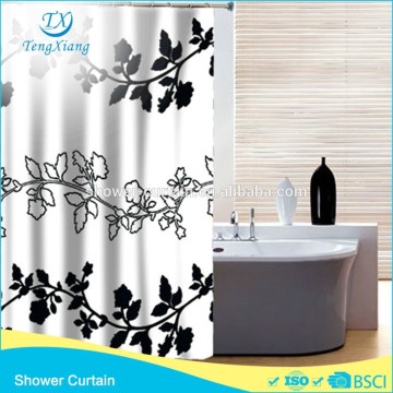 Polyester Black Leaf Design Shower Curtain Fabric