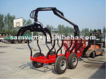 crane on wood trailer, wood loading