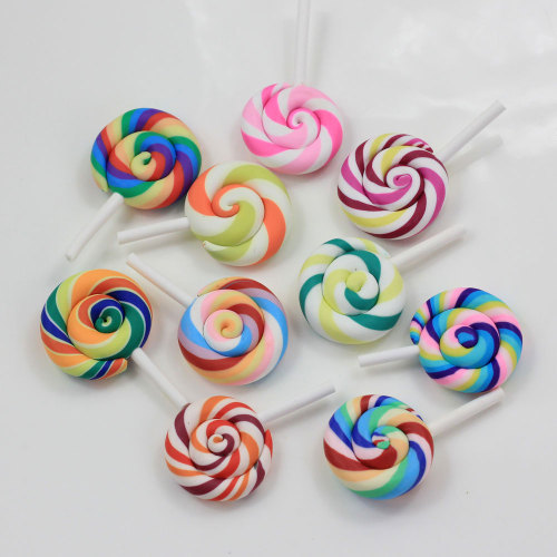 Belleza de alta calidad 10 colores Kawaii espiral piruleta caramelo arcilla polimérica cabujones Flatback para decoración de teléfono DIY
