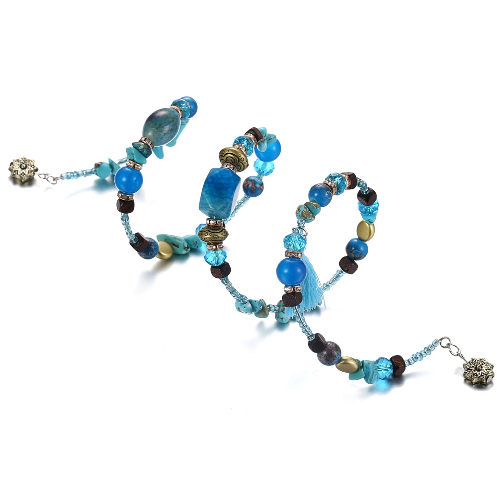 Retro Imitation Turquoise Beads Wrapped Bracelet Chain