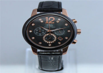 Leather Stainless Steel Boys Quartz Black Ceramic Watches With 3atm Water Resistant