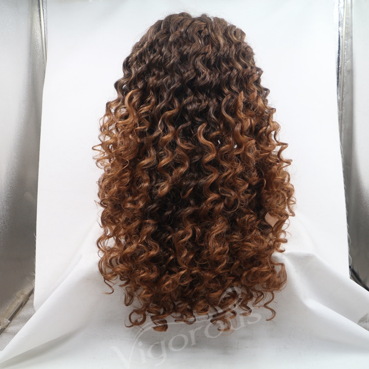Long afro kinky curly ombre cheap wholesale high quality heat resistant synthetic wig with lace front