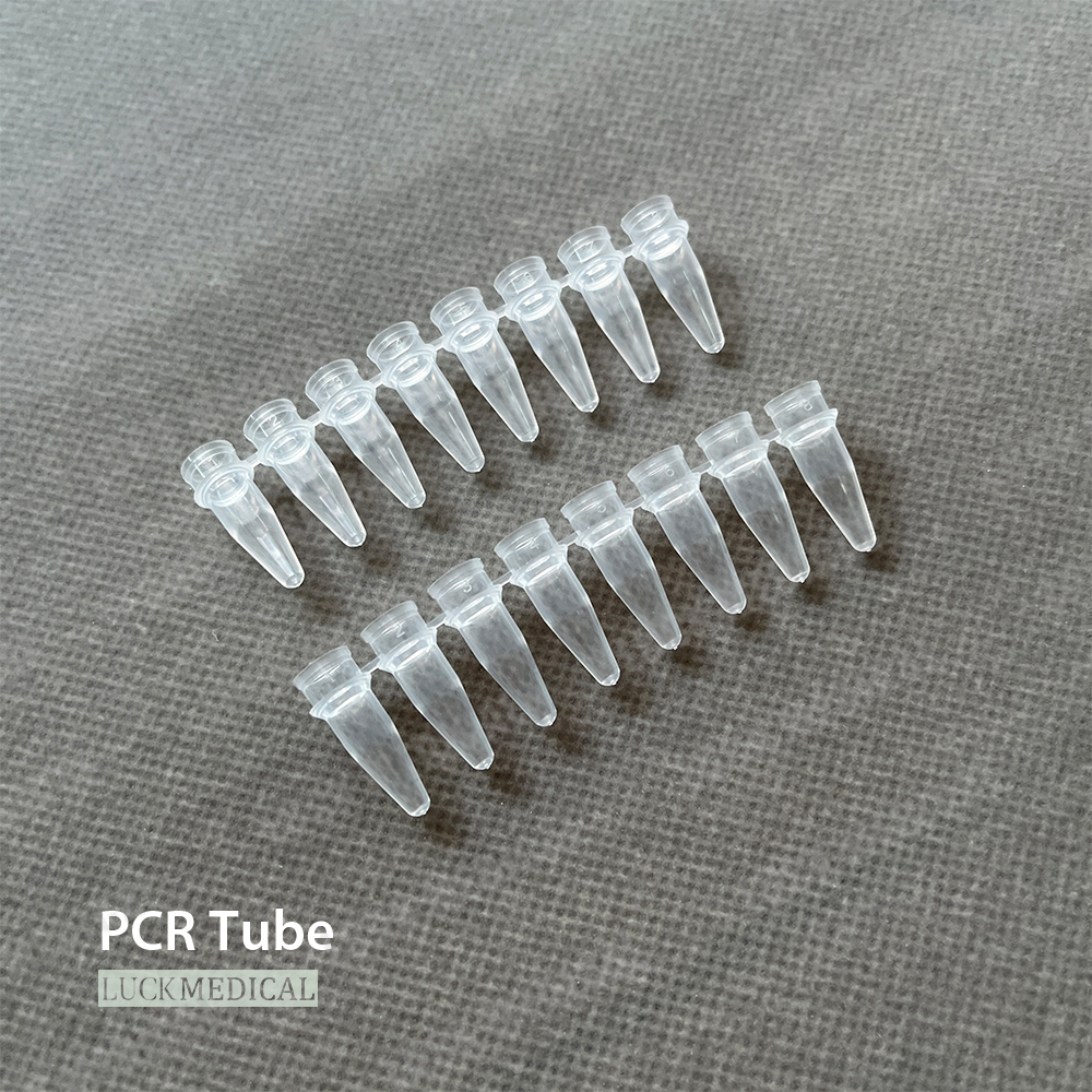 Tiub PCR 8-strip dengan topi yang dilampirkan