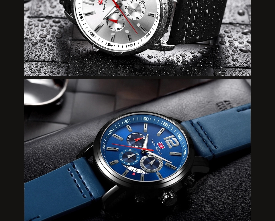 MINI FOCUS 0086 Chronograph Watch Military Sports Watches Men Wristwatches Quartz Movement Leather Relogio Masculino