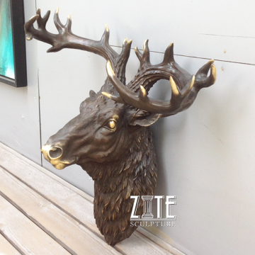 Custom metal art bronze deer head sculpture for wall decoration