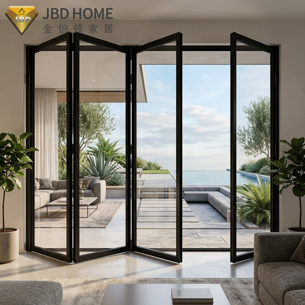 Utumiaji wa ndani wa Mlango Mweusi wa Aluminium Bi-Fold