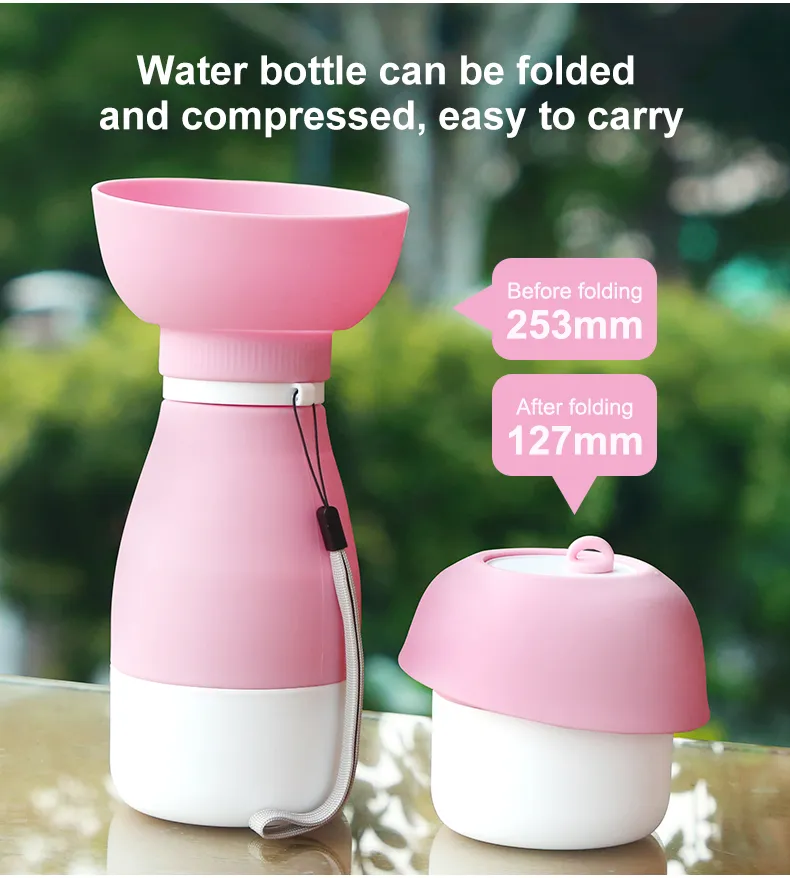Factory Wholesale Collapsible Food Feeding Dog Water Dispenser Portable Leak Proof Dog Travel Water Silicone Bottle for Outdoor Walking