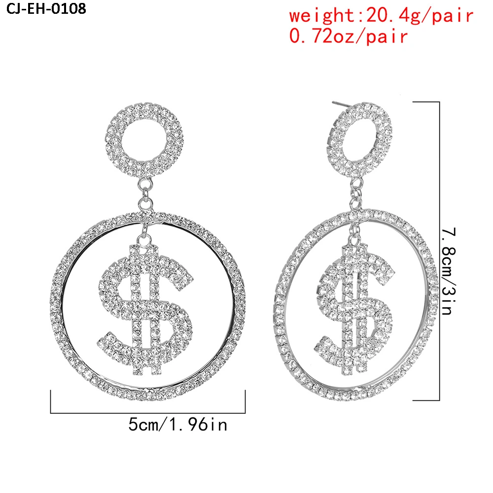 Exaggerated Personality Dollar Rhinestone Earrings Female Fashion Fashion Alloy Jewelry