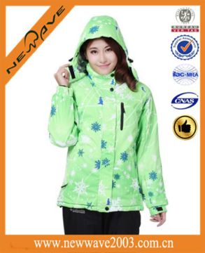 fashion ladies' green waterproof ski jacket
