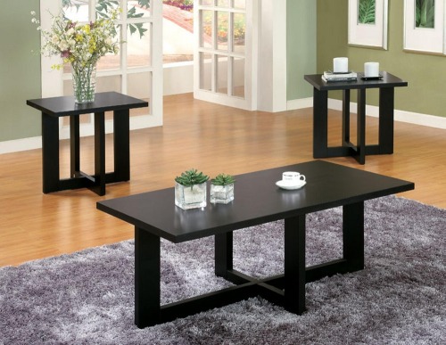 Set of 2 Black Wooden Cheap Modern Coffee Table