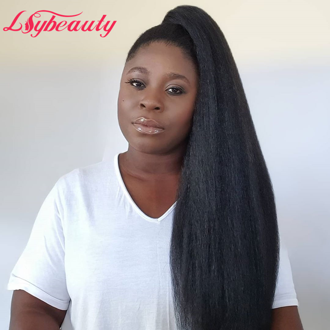 Lsy Natural Kinky Straight Drawstring Ponytail 100% Brazilian Virgin Human Hair Extension For Black Women