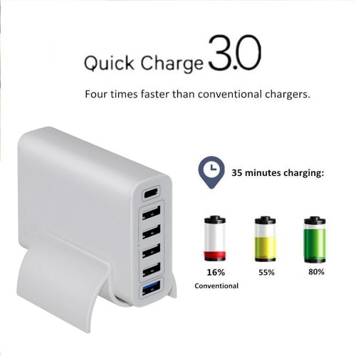 Chargeur mural USB PD Type-C 3.0 60 W 6 ports