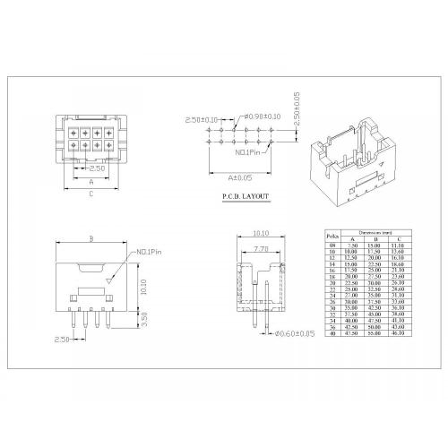 Conector de obleas de doble fila femenina de 2.5 mm