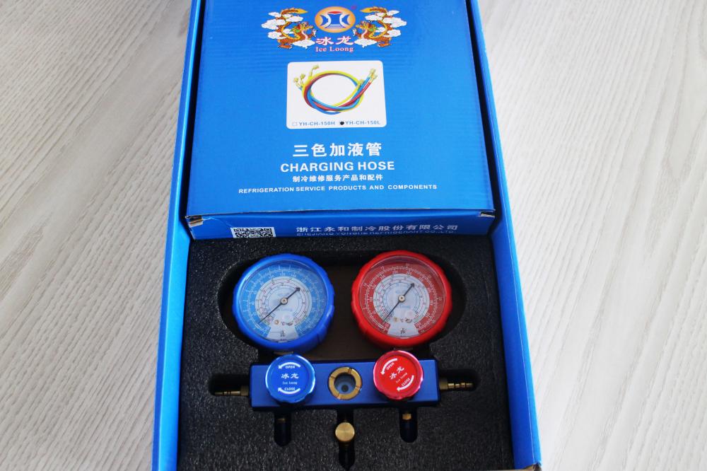 Aluminum 3way manifold gauge with hose