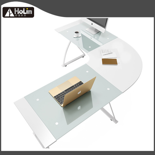 Bureau d'ordinateur d'angle en forme de L blanc